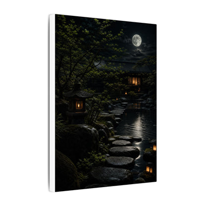 Moonlit Garden Shadow Zen Canvas Art | Sophisticated Dark Japandi Art