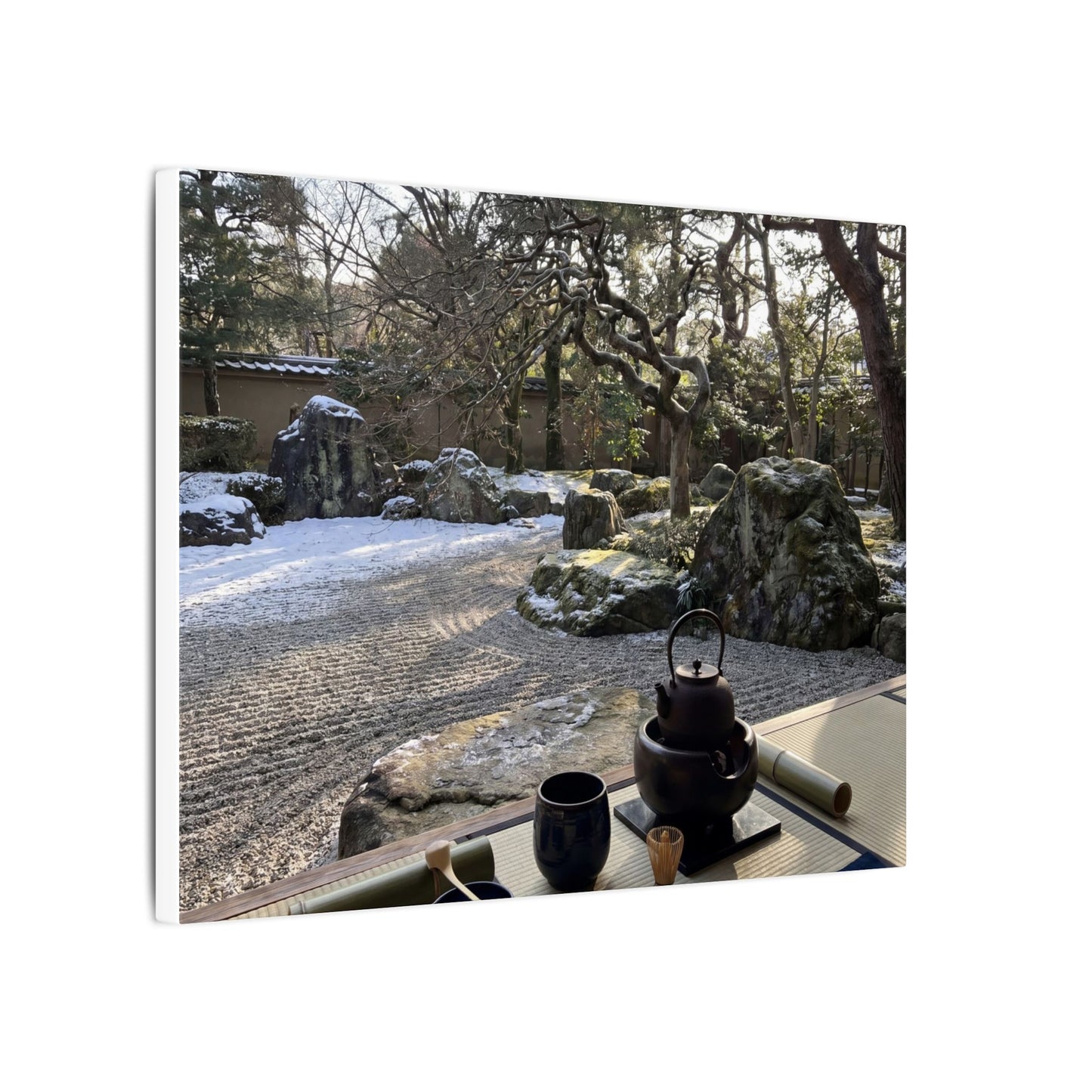 Winter Tea Ceremony Karesansui Canvas Art | Serene Decor