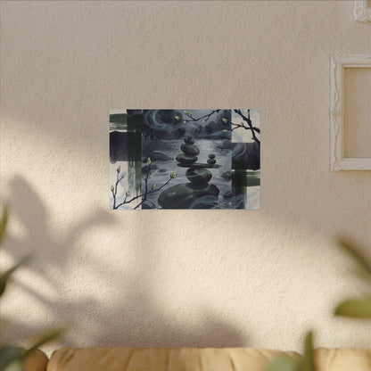 Moonlight River Stones Canvas Art - Zen Shibui