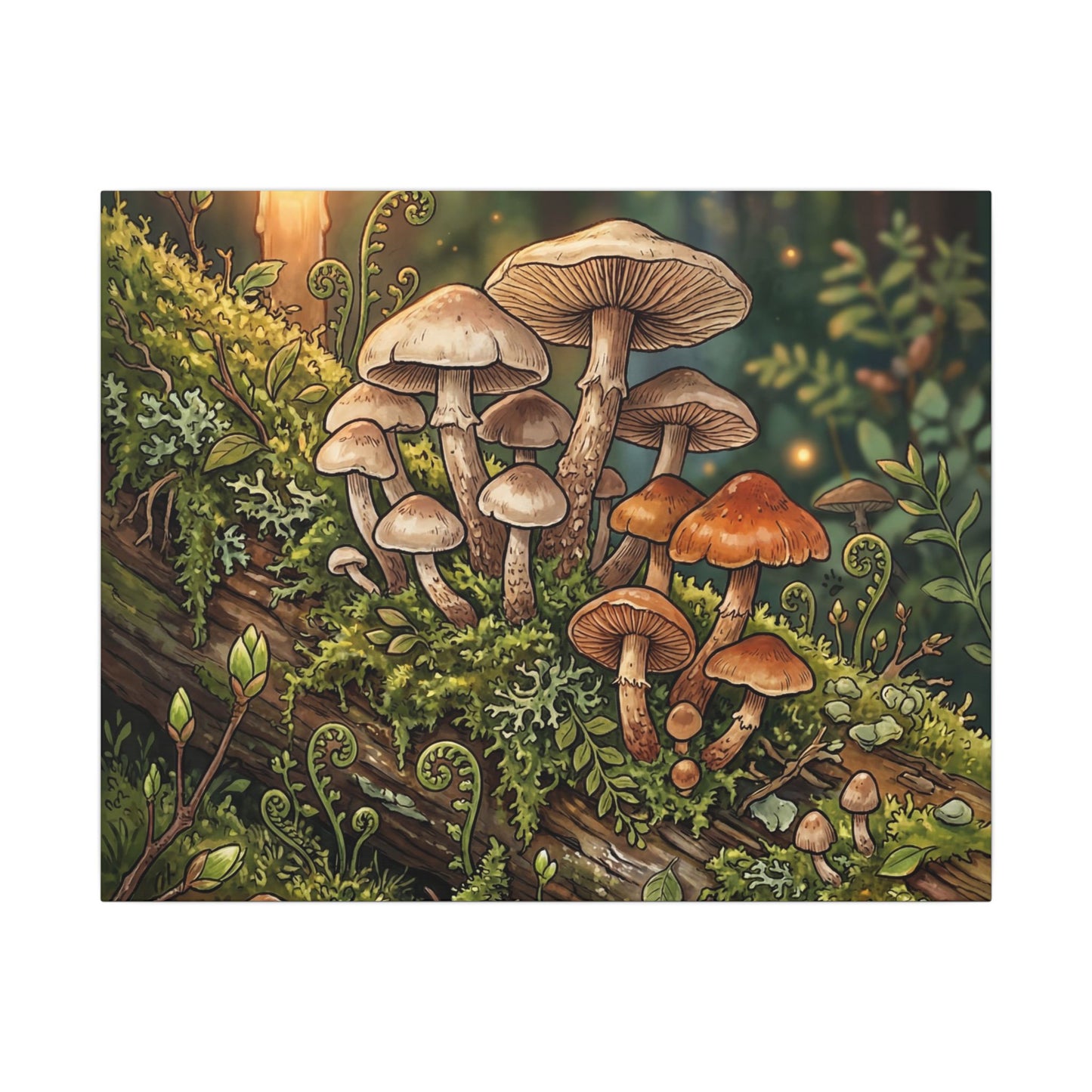 Spring Wild Mushrooms Herbarium Canvas Art | Rustic Decor Art Print