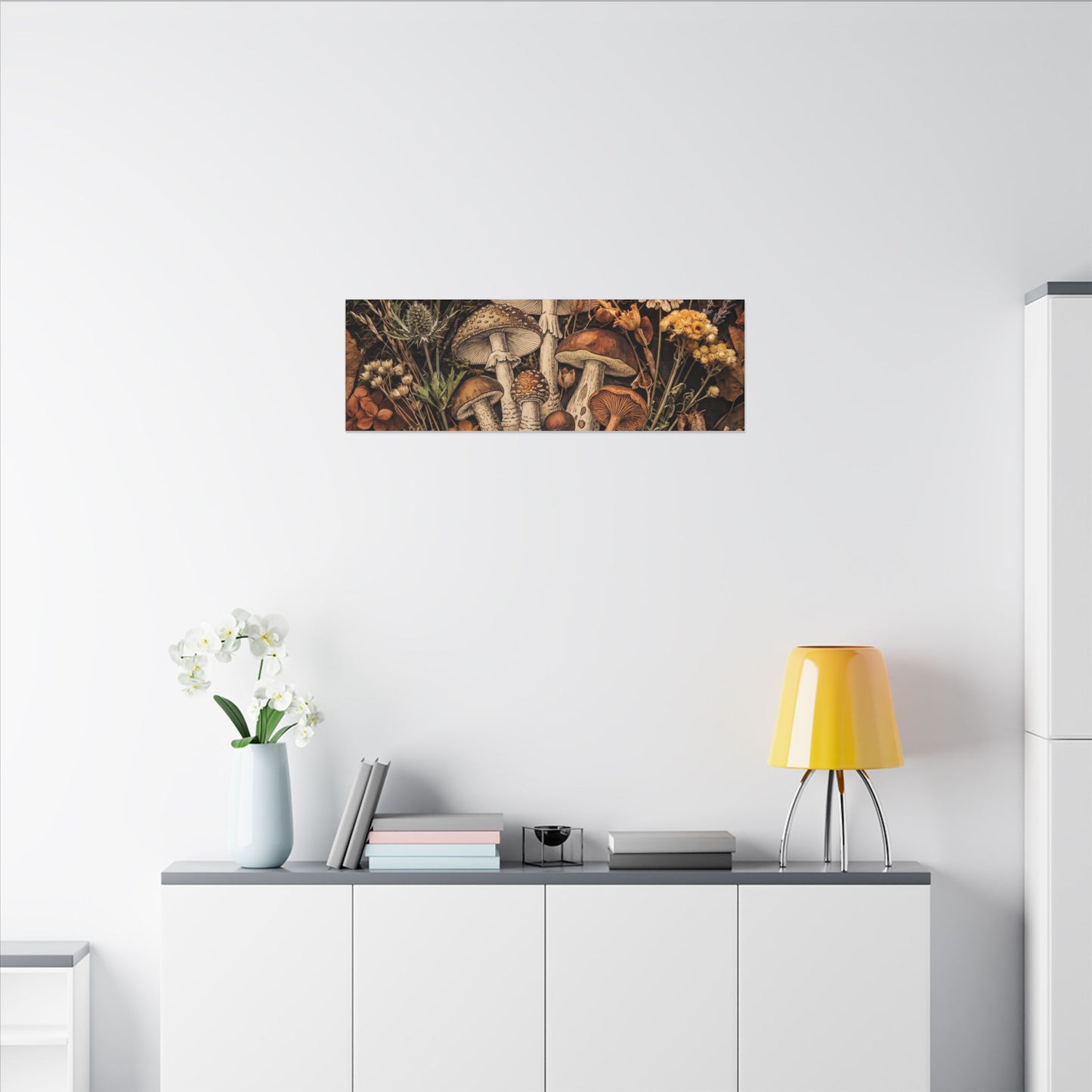 Autumn Dried Flowers Mushroom Illustration Canvas Art | Earthy Decor