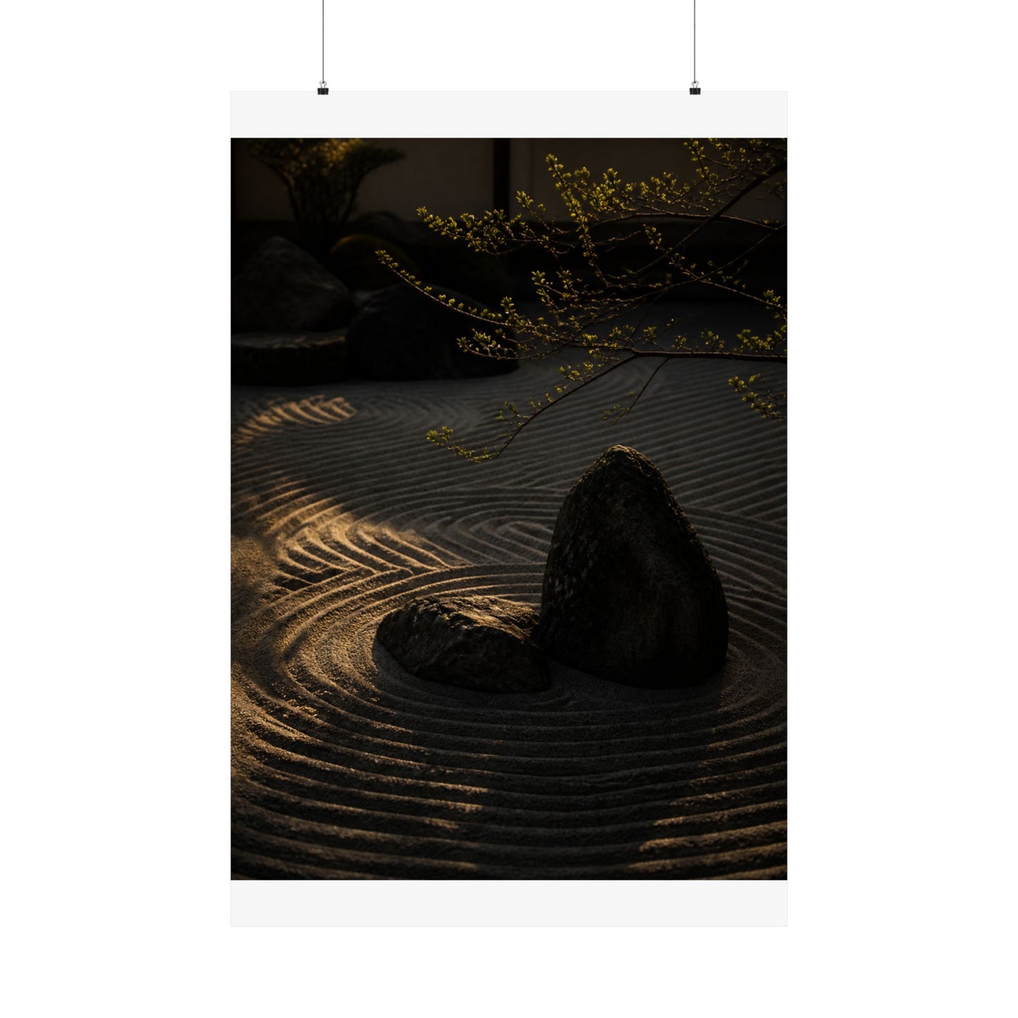Golden Hour Rock Garden Wall Art Print - Dark Japandi Ma