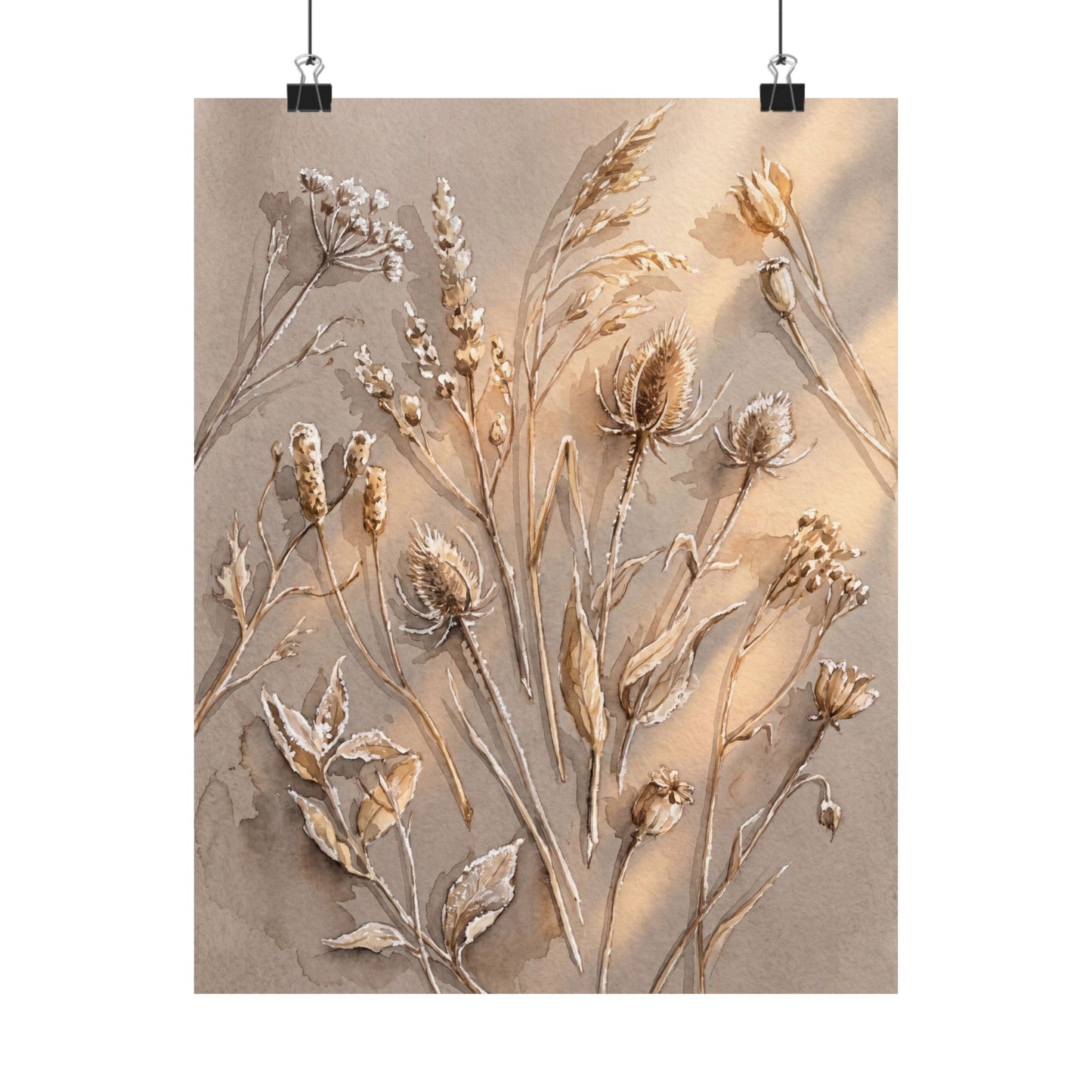 Dried Flowers Winter Wall Art Print | Japandi Earthy Design