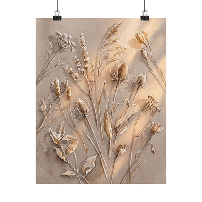 Dried Flowers Winter Wall Art Print | Japandi Earthy Design