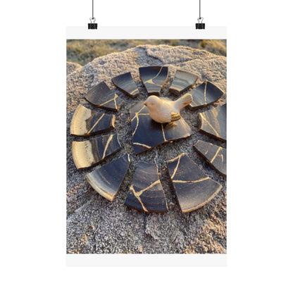 Kintsugi Broken Pottery in Golden Hour | Gold Repair Wall Art Print Art Print