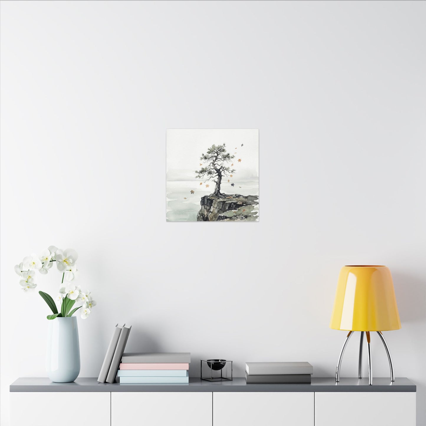 Japandi Pine Tree in Overcast | Watercolor Canvas Art