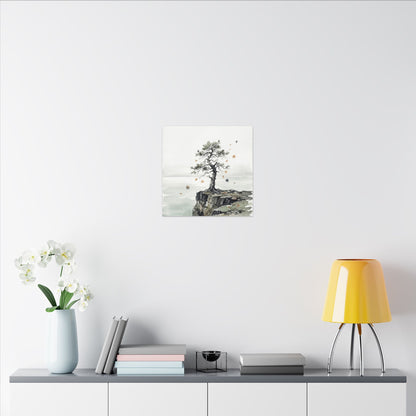 Japandi Pine Tree in Overcast | Watercolor Canvas Art