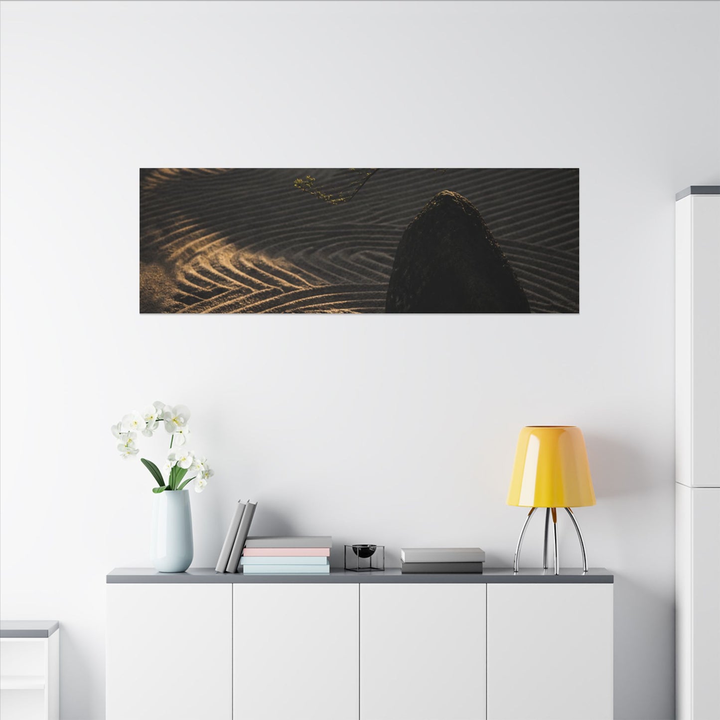 Ma Rock Garden Canvas Art - Dark Japandi Shadow Zen