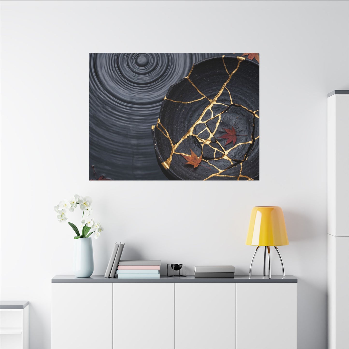 Philosophical Water Ripple Canvas Art - Gold Repair Kintsugi
