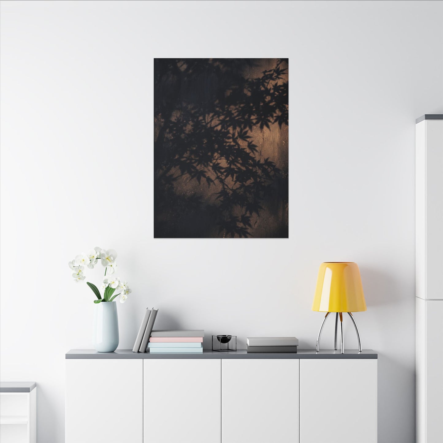 Shadow Play Autumn Canvas Art | Dark Japandi Atmospheric Design
