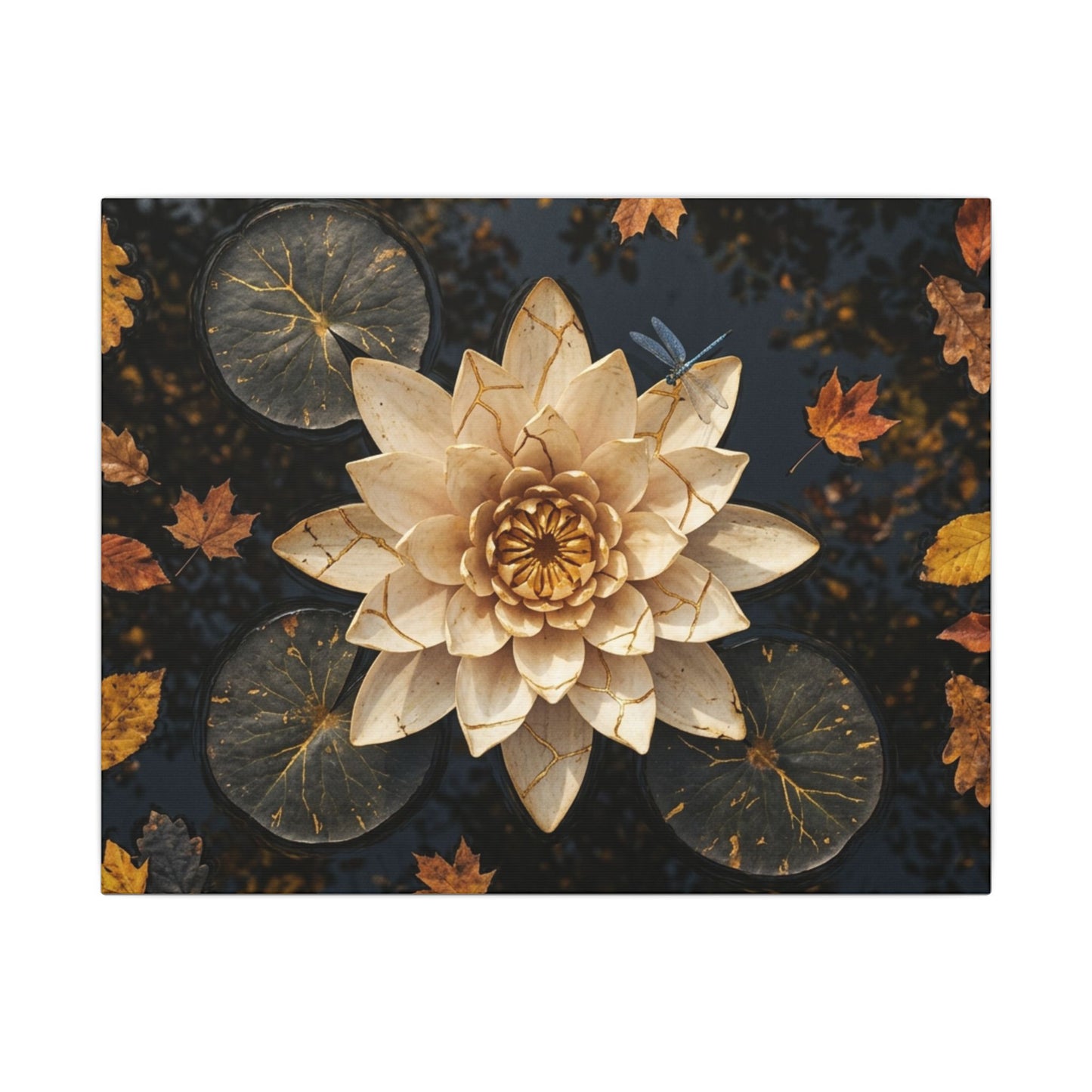 Kintsugi Lotus Flower in Dappled | Gold Repair Canvas Art Art Print