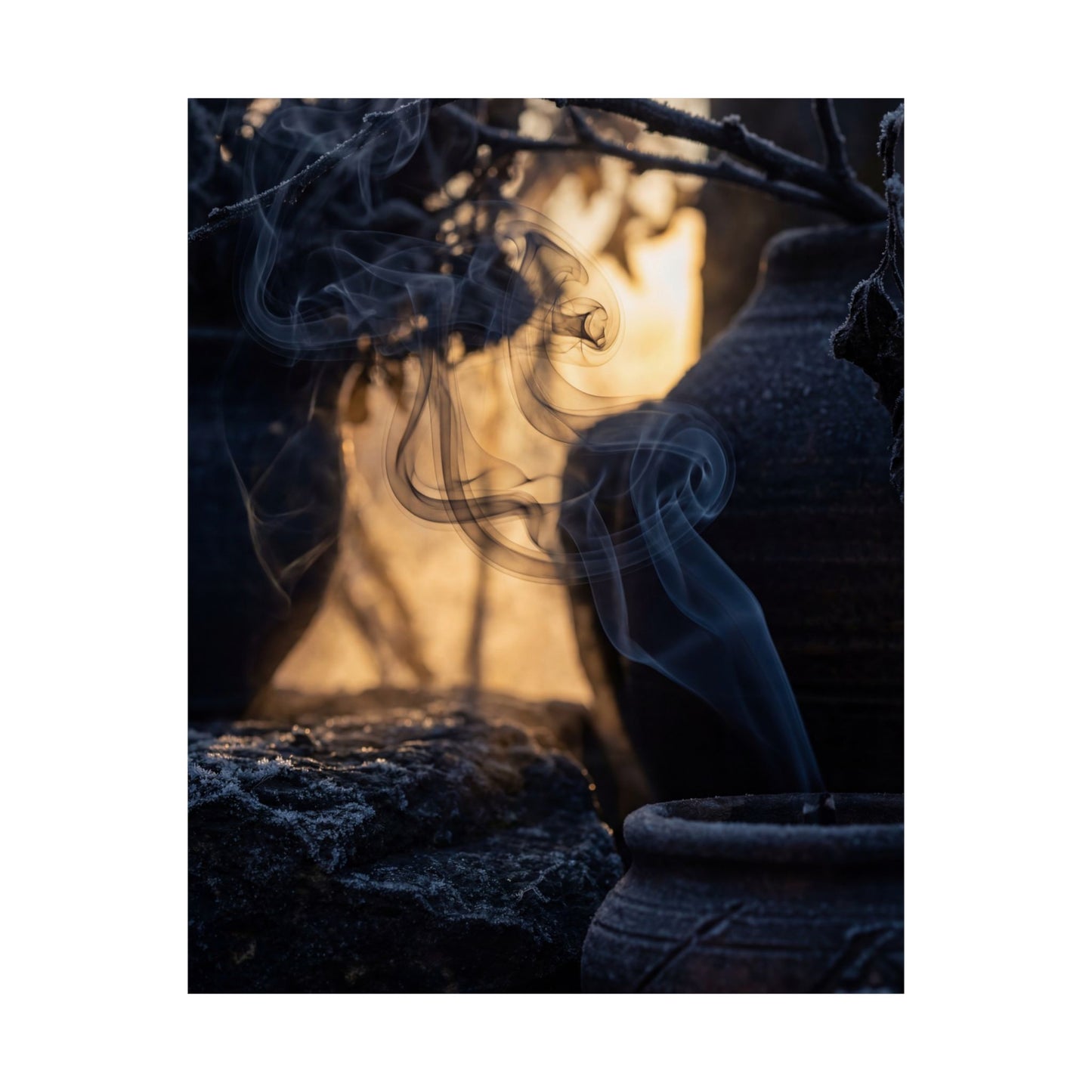 Incense Smoke Shadow Zen Wall Art Print | Sophisticated Dark Japandi Art