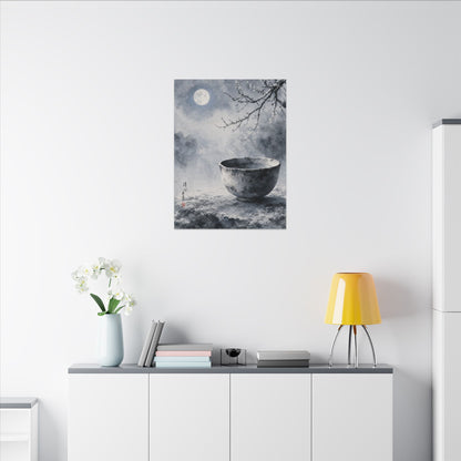 Seijaku Ceramic Bowl Canvas Art - Zen Sumi E