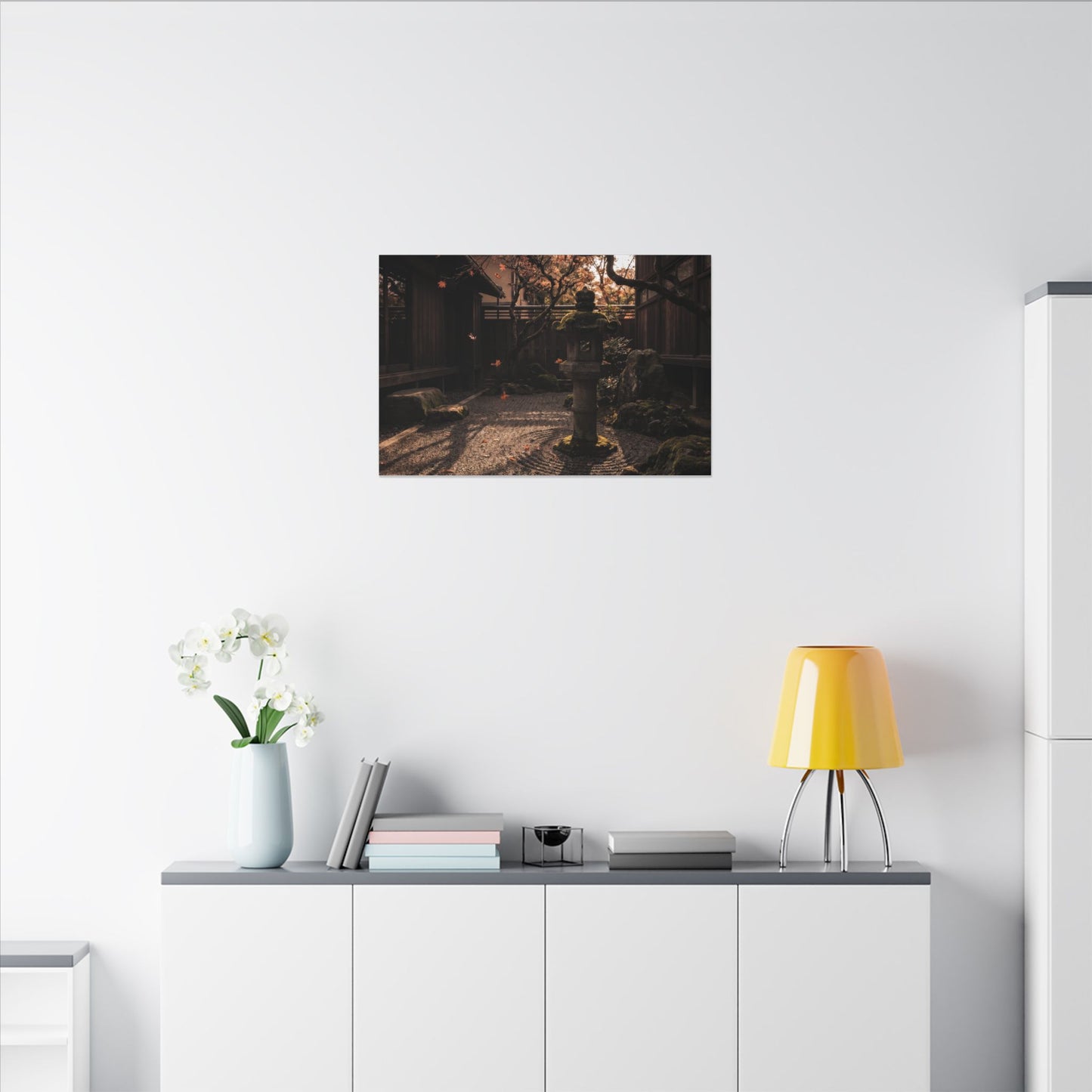 Seijaku Stone Lantern Canvas Art - Dark Japandi Shadow Zen