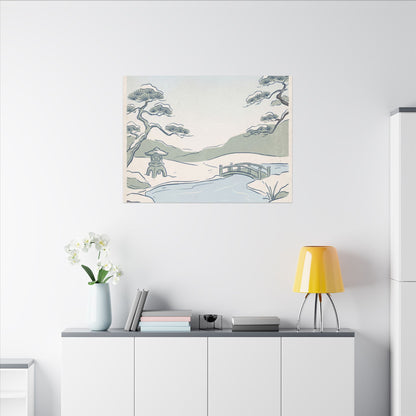 Japandi Moonlit Garden in Moonlight | Minimal Line Canvas Art
