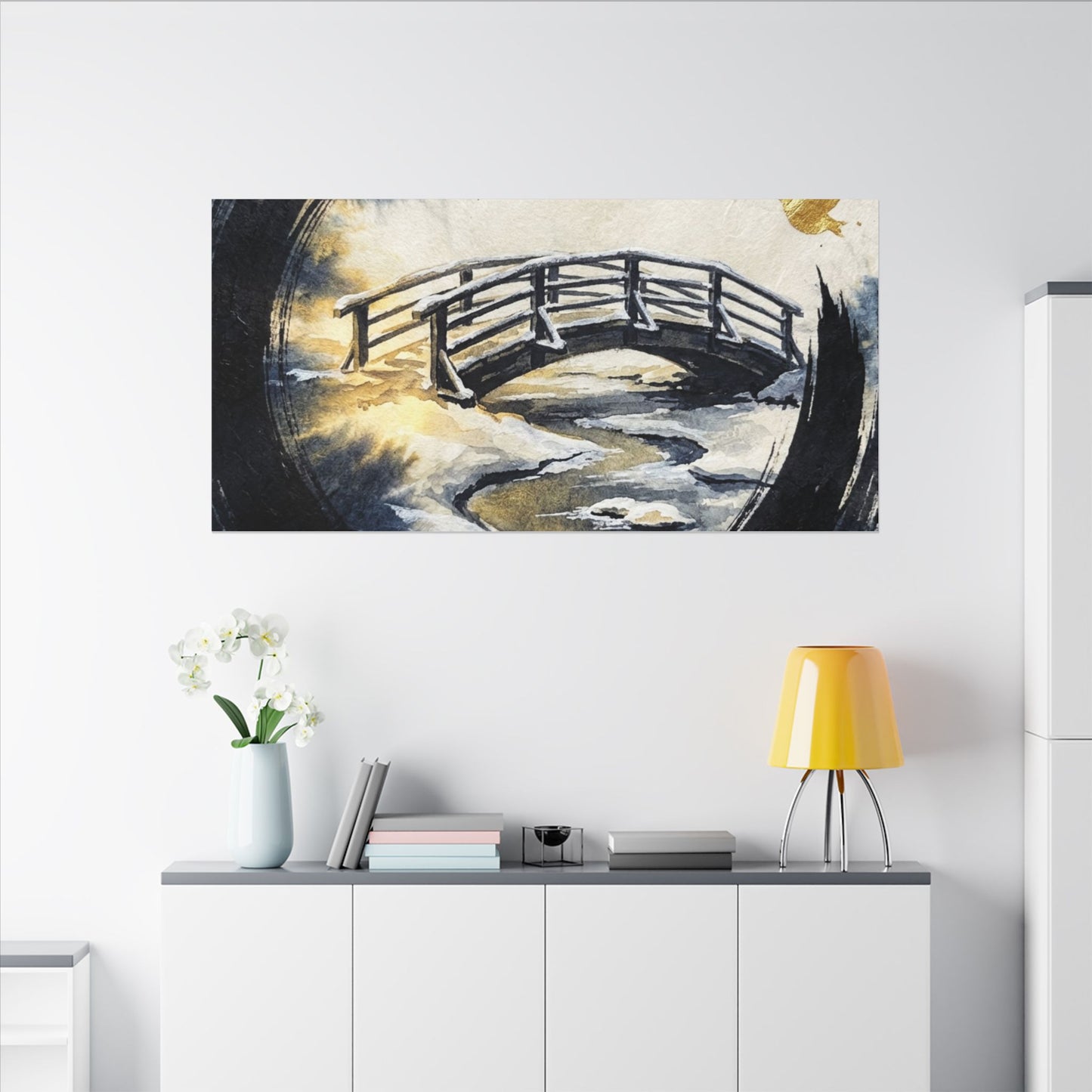 Autumn Ink Brushstroke Karesansui Canvas Art | Peaceful Decor