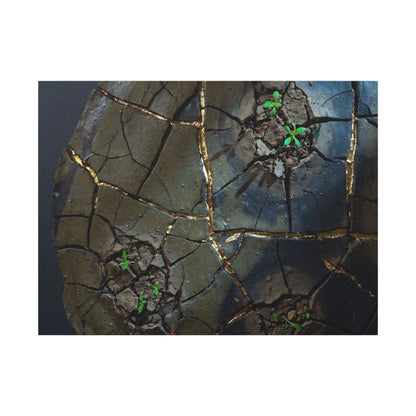 Dark Japandi Cracked Earth in Moonlight | Moody Minimal Canvas Art