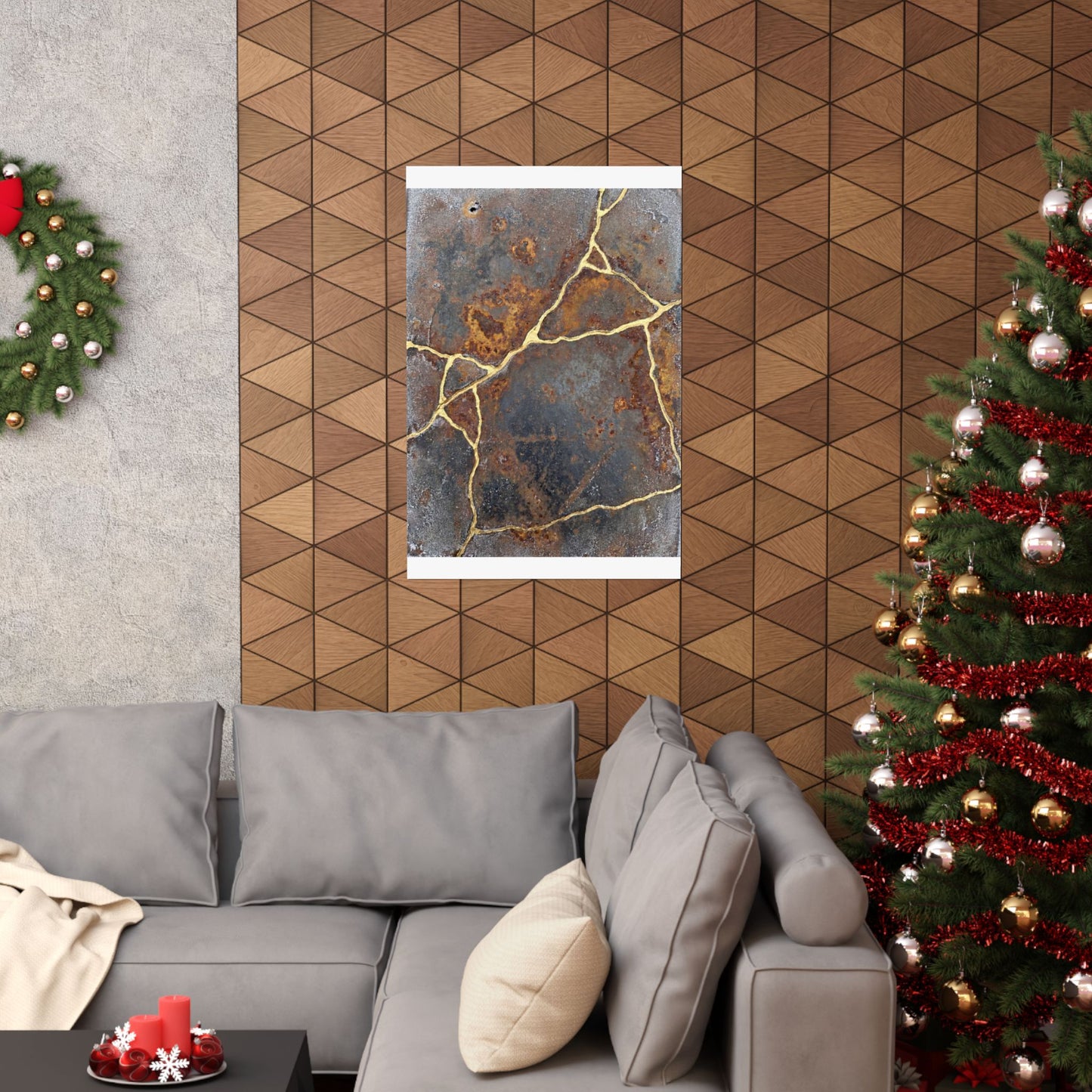 Kintsugi Rust Patina in Overcast | Gold Repair Wall Art Print