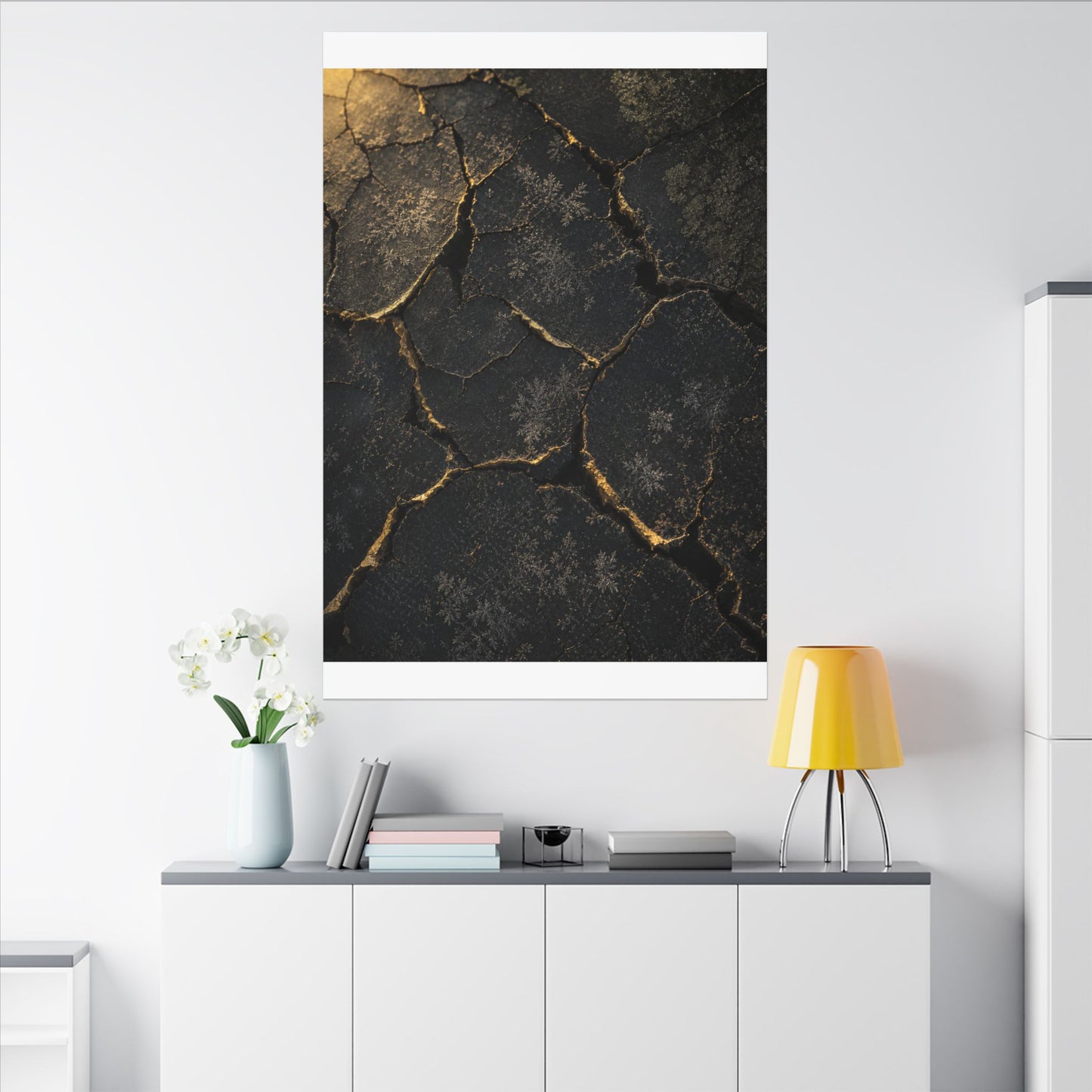 Cracked Earth Canvas Art | Winter Dark Japandi Shadow Zen Art