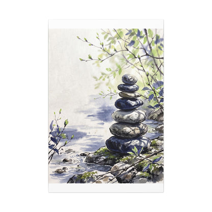 River Stones Sumi E Canvas Art | Serene Zen Art