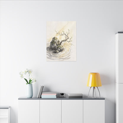 Serene Rock Garden Canvas Art - Sumi E Zen