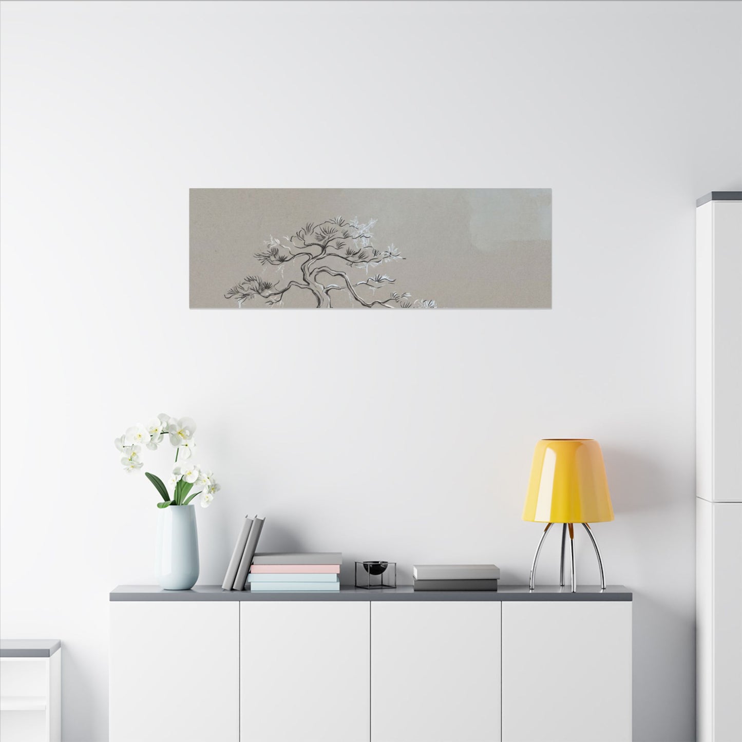 Pine Tree Minimal Line Canvas Art | Warm Japandi Art