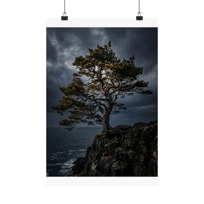 Pine Tree Moody Minimal Wall Art Print | Sophisticated Dark Japandi Art Art Print
