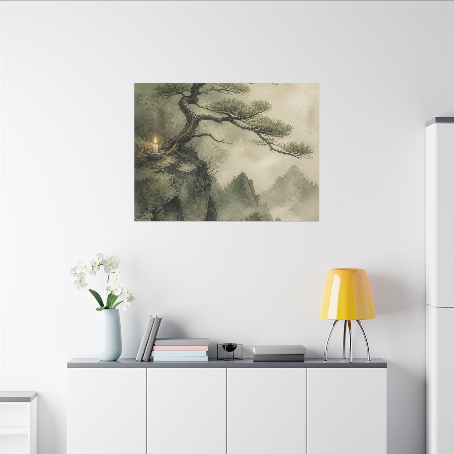 Candlelight Pine Tree Canvas Art - Japandi Kanso