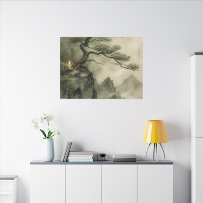 Candlelight Pine Tree Canvas Art - Japandi Kanso