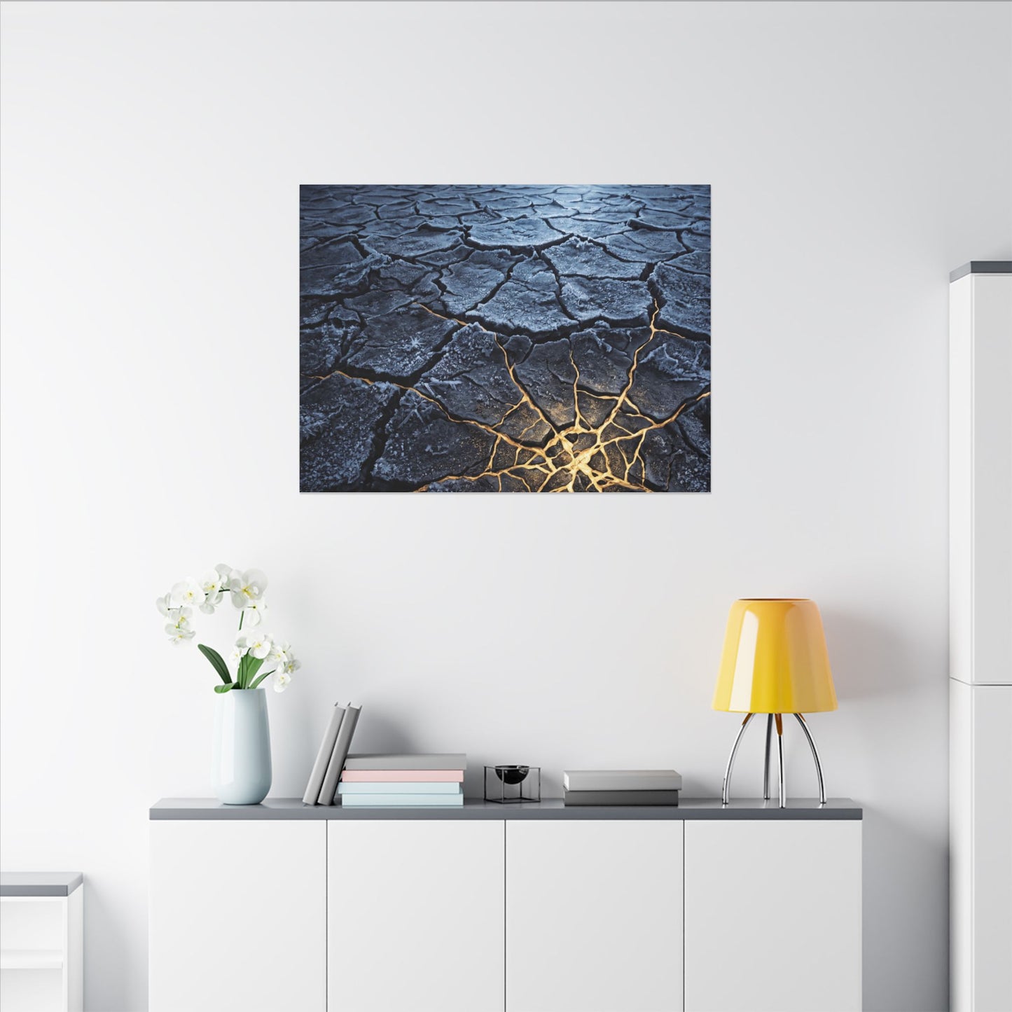 Moonlight Cracked Earth Canvas Art - Kintsugi Mono No Aware