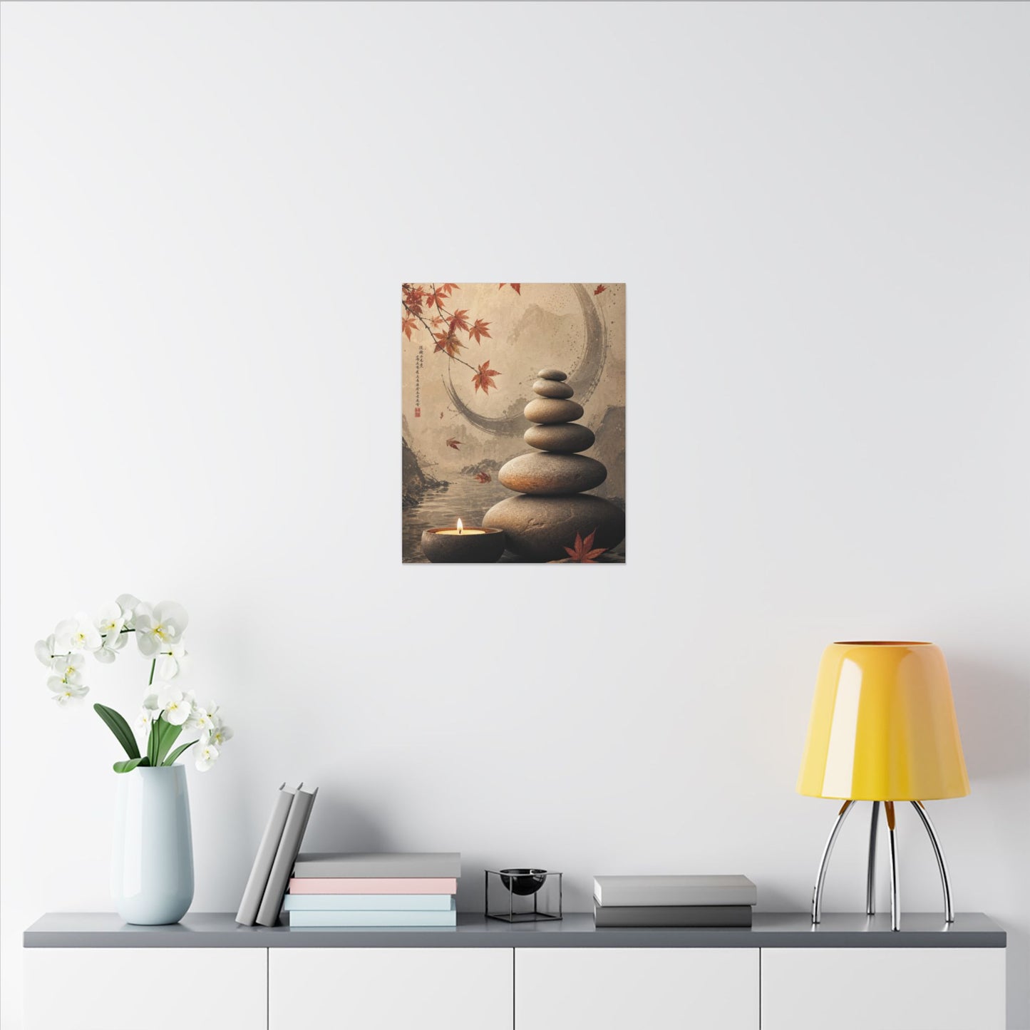Japandi River Stones in Candlelight | Japanese Pattern Canvas Art