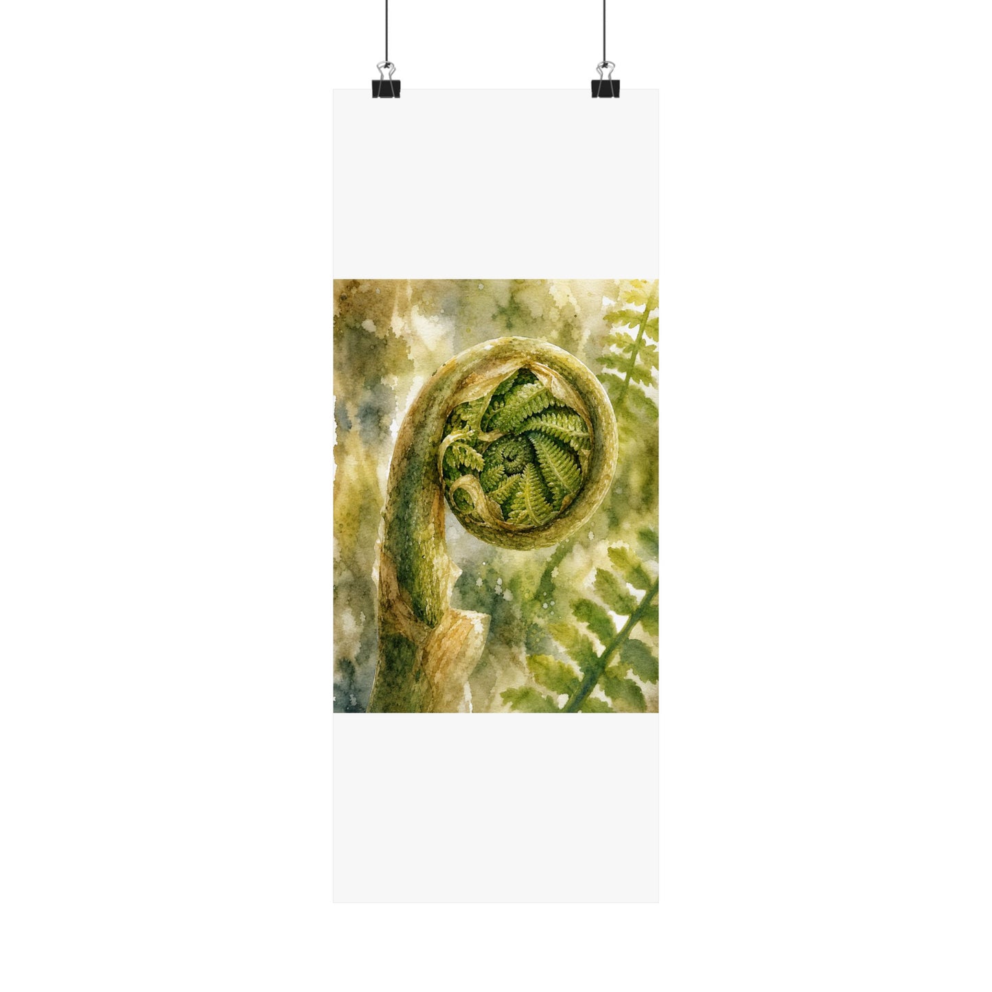 Elegant Fern Unfurling Wall Art Print - Watercolor Japandi