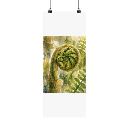 Elegant Fern Unfurling Wall Art Print - Watercolor Japandi