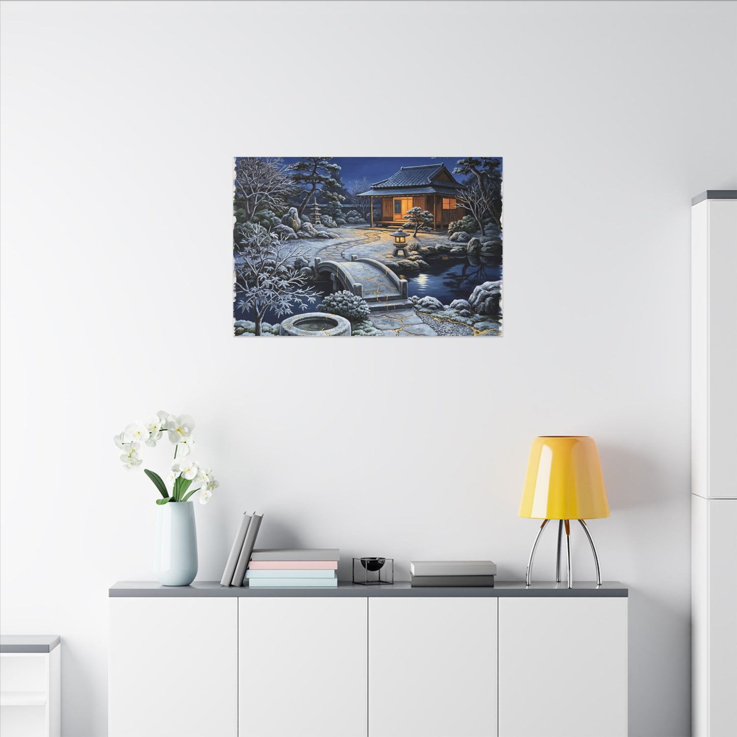 Moonlit Garden Winter Canvas Art | Kintsugi Artful Design