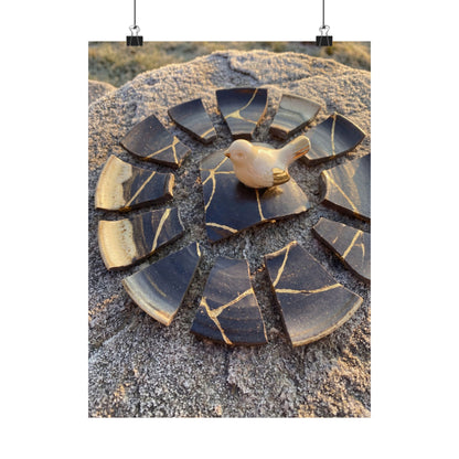 Kintsugi Broken Pottery in Golden Hour | Gold Repair Wall Art Print Art Print