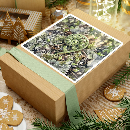 Japandi Fern Unfurling in Dappled | Watercolor Sticker