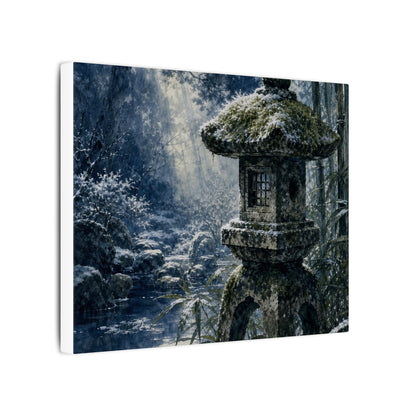 Zen Stone Lantern in Dappled | Sumi E Canvas Art