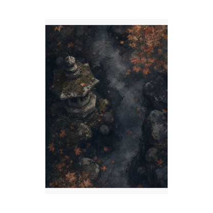 Japandi Stone Lantern in Moonlight | Texture Wall Art Print