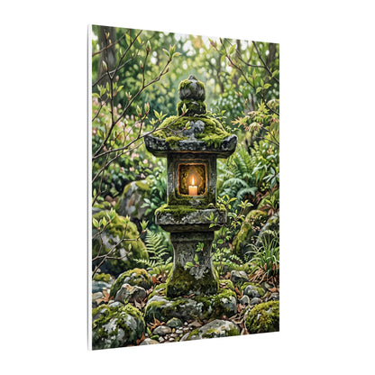 Neutral Stone Lantern Canvas Art - Japanese Pattern Japandi