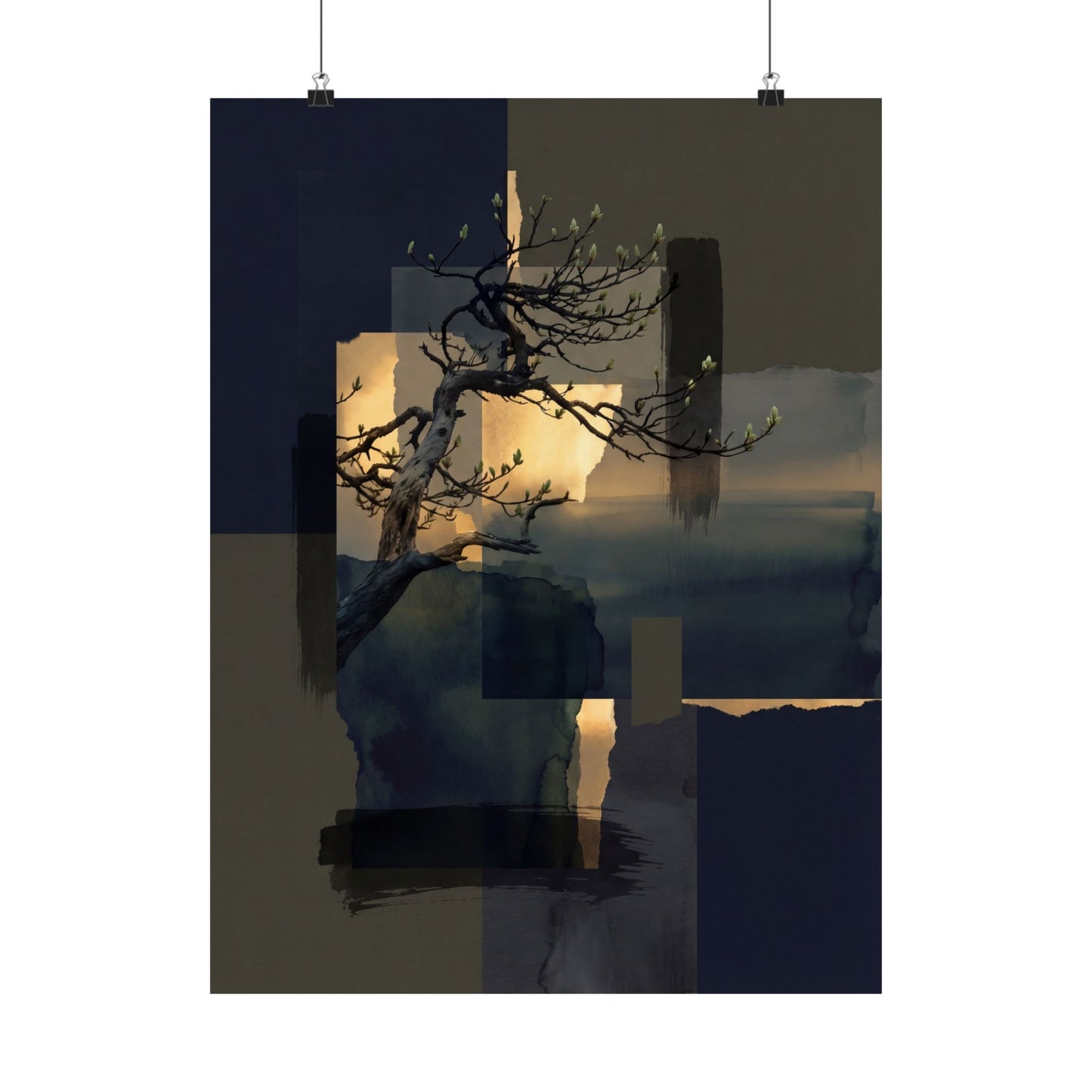 Kanso Pine Tree Wall Art Print - Dark Japandi Moody Minimal Art Print