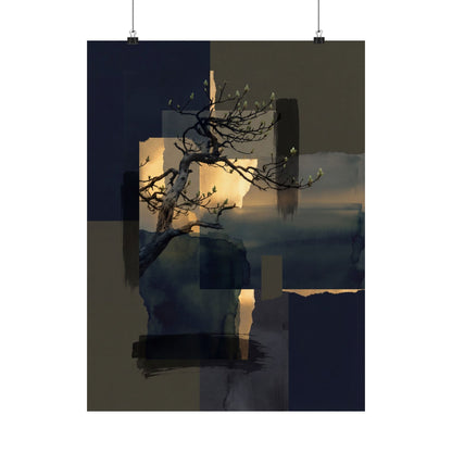 Kanso Pine Tree Wall Art Print - Dark Japandi Moody Minimal Art Print