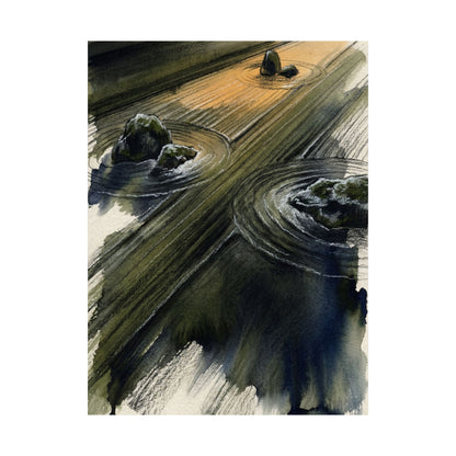 Golden Hour Rock Garden Wall Art Print - Dark Japandi Ma
