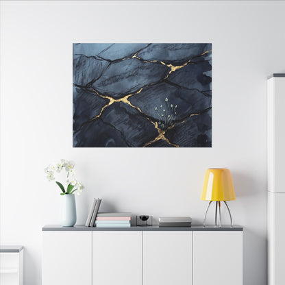 Mono No Aware Cracked Earth Canvas Art - Dark Japandi Charcoal Ink