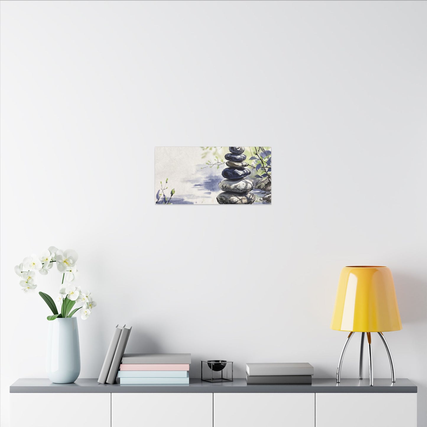 River Stones Sumi E Canvas Art | Serene Zen Art
