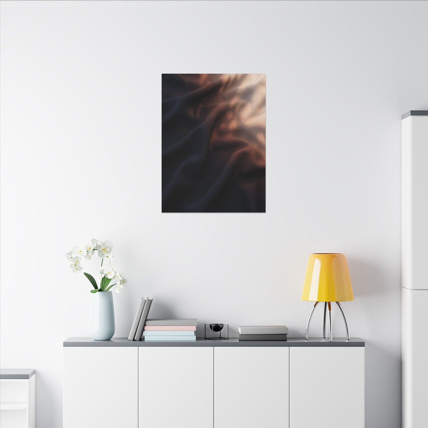 Dark Japandi Silk Drape in Dawn | Shadow Zen Canvas Art