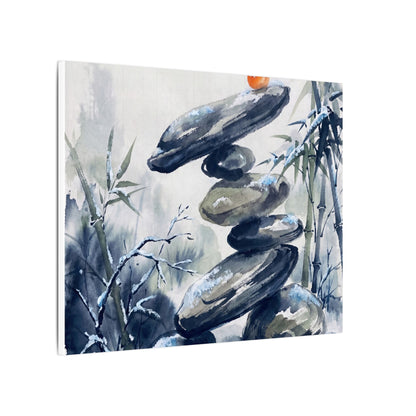 Zen River Stones in Moonlight | Sumi E Canvas Art