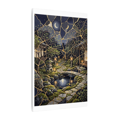 Kintsugi Moonlit Garden in Candlelight | Gold Vein Canvas Art