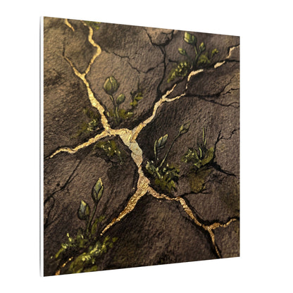 Spring Cracked Earth Charcoal Ink Canvas Art | Luxurious Decor