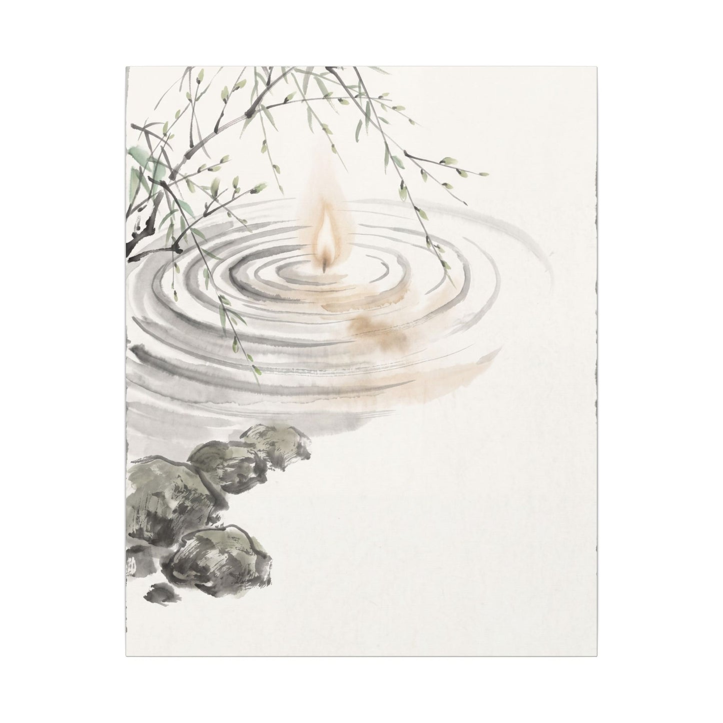 Water Ripple Sumi E Canvas Art | Tranquil Zen Art