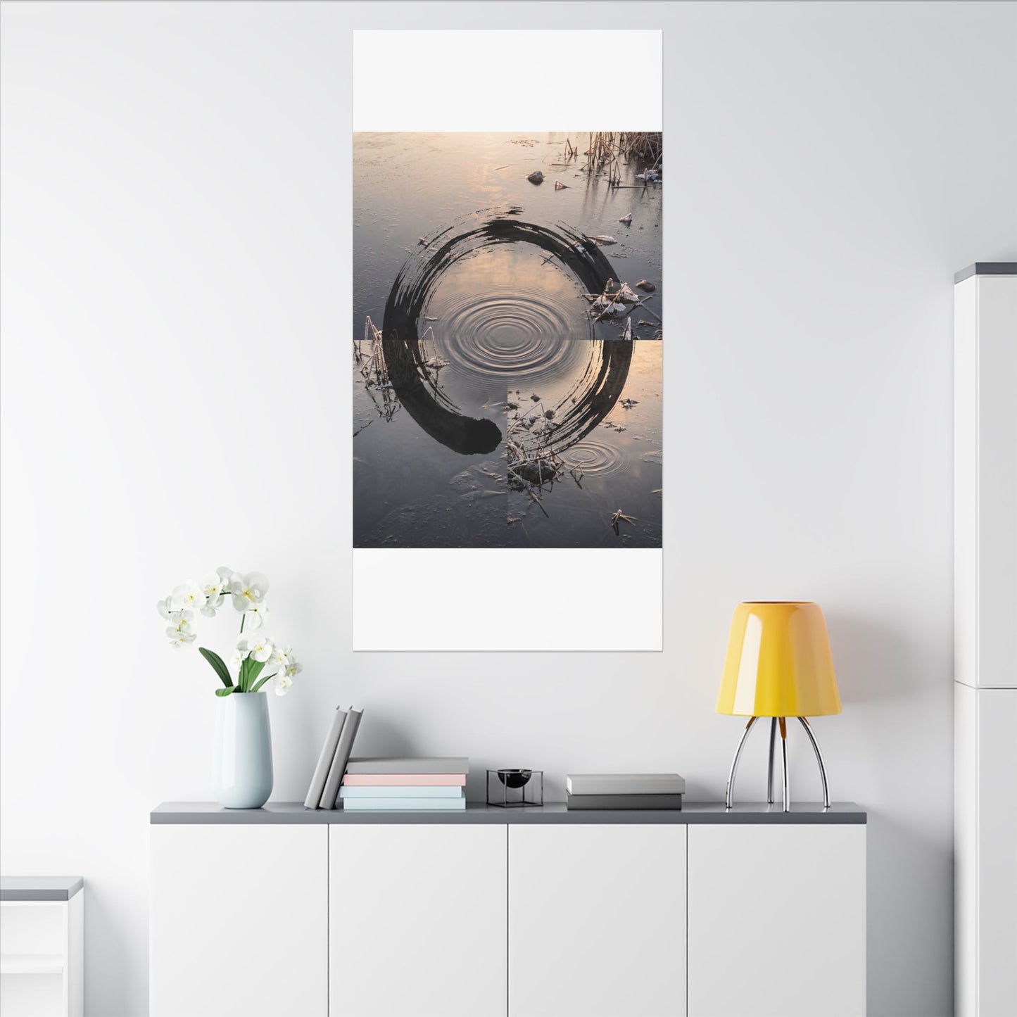 Winter Water Ripple Enso Canvas Art | Tranquil Decor